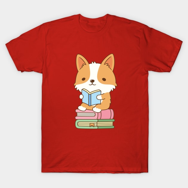 Cute Corgi Loves To Read Books T-Shirt by rustydoodle